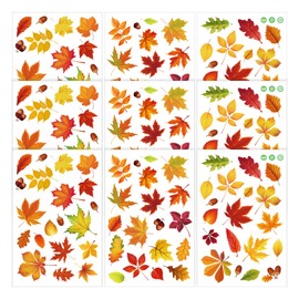 9pcs Fall Window Stickers, Self-Adhesive PVC Autumn Window Clings Tear and Fade Resistant Maple Leaves Seasonal Decorations for Glass Doors Thanksgiving Water Bottles Cards Envelopes