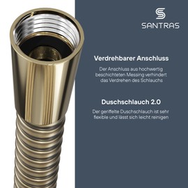 SANTRAS® Premium Stainless Brass Shower Hose 2.00 m with Flow Limiter - Particularly Flexible Shower Hose Made of Easy Clean Material Made in Germany