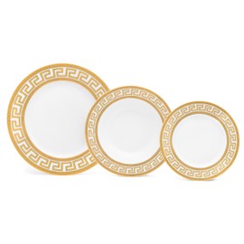 Porcelain Dinnerware Set for 4-12 Piece Gorgeous Dish Set - Gold Greek Key Inspired Design - Kitchen Set for Everyday Dishes or Formal Occasions (Meander Gold 12DIN)