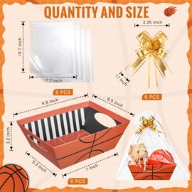 Fullhawl 6 Sets 2025 Senior Night Baskets for Gifts Empty Basketball Gift Basket Paper Gift Box with Cellophane Wraps Bags Cardboard Basketball Tray for Sport Party Favor Holiday Gift Packaging