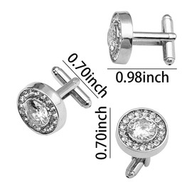 Tuxedo Shirt Studs Crystal Cufflinks for Men Rhinestone Cuff Links Silver Cufflinks Set Tuxedo Shirt Accessories for Men Wedding Business Birthday Party Crystal Cuff Links