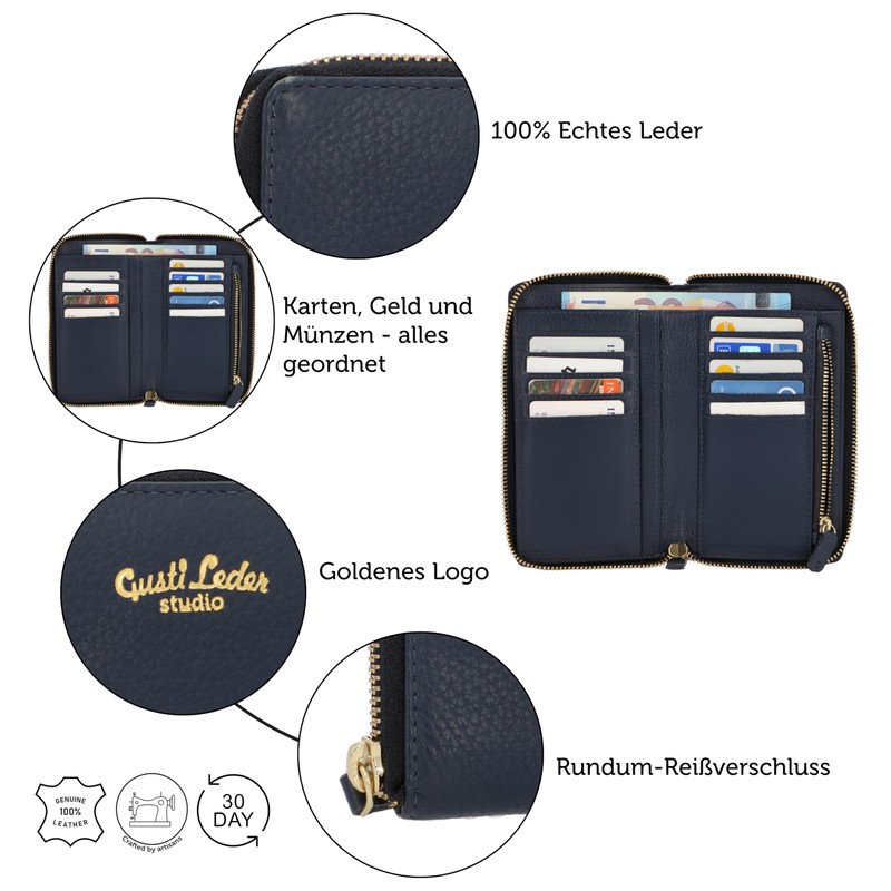 Gusti Cornelio Women's Leather Wallet Blue Leather, blue, Classic