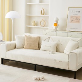 LINGKY Couch Cover, Sofa Cover, 1-/2-/3-/4-Seater, L-Shaped, Corner Sofa Cover, Sofa Covers for Seats, Non-Slip Sofa Protector, Universal Sofa Throw (Cream, 70 x 120 cm, Rectangular)