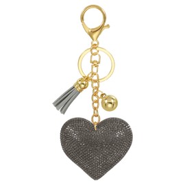 PATIKIL Rhinestone Keychain, Heart Shape Keychain Bling Keychain Accessories for Women, Cute Crystal Tassel Key Chain Purse Charm for Keys Handbags, Grey