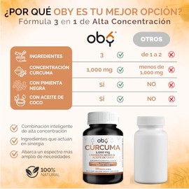 OBY Curcuma 1000 mg | Curcuma Capsulas con Pimienta Negra y Aceite de Coco | 120 Cápsulas | Suplemento Alimenticio