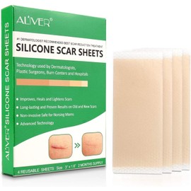 Hojas de silicona para eliminar cicatrices, hojas avanzadas de silicona para cicatrices causadas por cesárea, cicatrices corporales, cirugía, quemaduras, lesiones acné y estrías parches, 4 hojas reutilizables para cicatrices(3"×1.6")