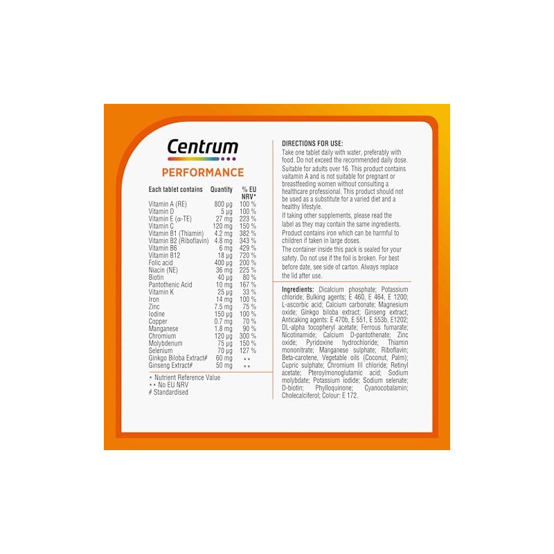 Centrum Performance Tablets Multivitamin & Mineral Supplements, 21 Essential nutrients,