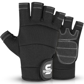 SAWANS Fingerless Working Gloves for Men Performance Heavy Duty Half-Finger Work Gloves Mechanic Anti Slip Safety Gloves for Work Warehouse Training Dexterity Carpenters Rigger Gloves (Black, XL)