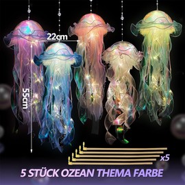 Pack of 5 Jellyfish Lamp Hanging, Jellyfish Lantern Luminous, Jellyfish Lantern Decorations, Portable Jellyfish Lamp for Decorative Atmosphere Lighting Children's Birthday Decorations Glow Decoration