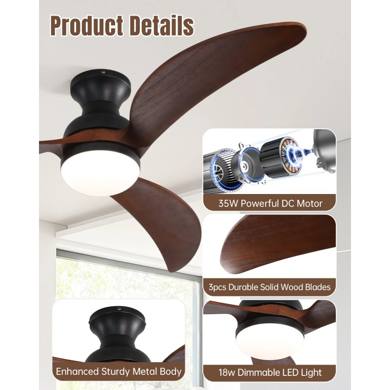 Sofucor Smart Solid Wood Ceiling Fan Phone/Voice/Re