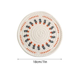 Set of 4 Cotton and Linen Weaving Woven Round Placemats 7 in/18cm for Dining Tables, Non-Slip and Heat Resistant, Cup Coasters, Plate Mats, Pot Holders, Hot Pads, Heat Insulation, Boho,Kitchen Decor