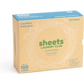 Sheets Laundry Club Laundry Detergent Sheets, 50 Pack (Up to 100 Loads) - Fragrance Free - New Liquidless Technology, Travel Essential Cleaning Supplies