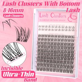 Lash Clusters Kit Natural Wispy Clear Band Lash Extension Kit C Curl Fluffy Cluster Eyelash Extensions Individual Lashes Kit with Bottom Lash Clusters DIY at Home