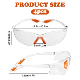 FveVqe 4Pcs Safety Glasses, Safety Glasses for Work, Anti-Fog Dust Scratch Safety Goggles Adult, Lab Eye Protection Glasses for Work Construction Laboratory Chemistry Squash Outdoor