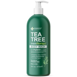 Kesmedik Tea Tree MaxTherapy Body Wash, Organic-5 Complex with Aloe, Green Tea & Peppermint, Refreshes & Hydrates Skin, Sulfate & Paraben Free, Body Wash for Men & Women, 16 fl. Oz