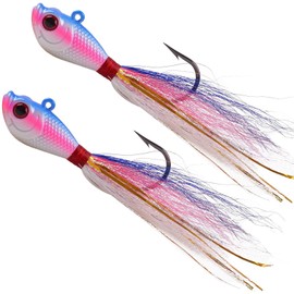 Fishing Jig Head Lures Bucktail Jigs Lead Teaser Fishing Lure Baits Deer Feather with Fishing Hooks for Saltwater Freshwater Fishing 0.25oz/0.5oz/1oz/1.5oz/2oz(Purple(0.5oz-2pcs))