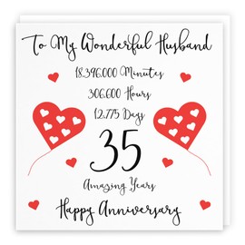 Hunts England - Romantic Husband 35th Wedding Anniversary Card - To My Wonderful Husband - 35 Amazing Years - Timeless Collection