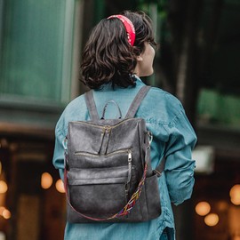 FANDARE Retro Backpacks 3 in 1 Women Shoulder Handbag Waterproof Girls School Bag Casual Daypacks Lightweight Rucksack for Commute Outdoor Travel School Campus Shopping Sport Durable PU Gray