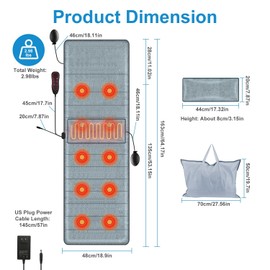 Zorpupoa Full Body Massage Mat with Heat, Electric Heating Pad Massage Mat with Inflatable Head Pillow Lumbar Pillow, Massage Chair Pad with 10 Vibrating Motors, 9 Massage Modes and 3 Heating Settings