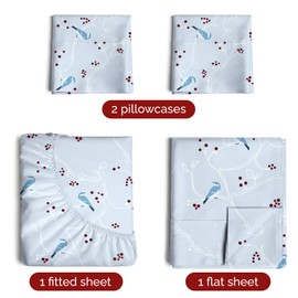 Christmas Sheets King - 4 Piece Deep Pocket Christmas Sheet Set - Soft & Wrinkle Free - Blue Winter Holiday Bed Sheets - Women, Men, Kids And Teens - Winter Bed Sheets - Cute Snowy Bluebirds & Holly