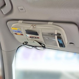 Kartisen Car Sun Visor Organizer, Auto Interior Accessories Pocket Organizer - Car Truck SUV Storage Pouch Holder, with Multi-Pocket Net Zipper (Gray)