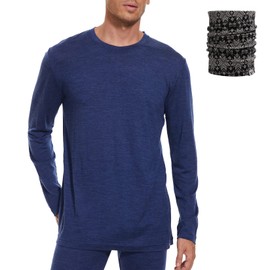 MERINNOVATION Merino Wool Base Layer Mens 100% Merino LS Thermal Shirts for Hiking,Lite, Midweight+ Wool Accessory Included