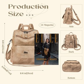 Backpack Purse for Women,ROOSALANCE Women Backpack Purse Small Leather Waterproof Anti-theft Shoulder Handbags Ladies Khaki, Khaki, Small, Rucksack Backpacks