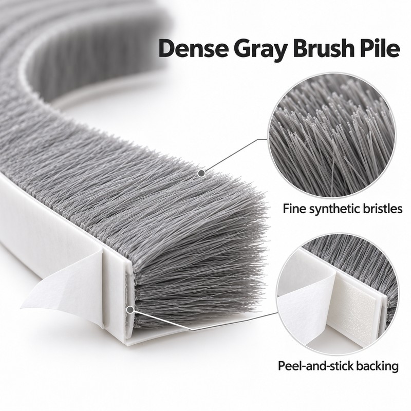 Self-Adhesive Brush Weather Stripping for Doors & Windows – Gray