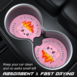 Aiawoxc Car Cup Holder Coasters, 2 Pack Universal Auto Anti Slip Insert Coaster with A Finger Notch, Cute Car Assecories for Women Men, Cup Mat for Most Interior, Pink Cute Dumpster