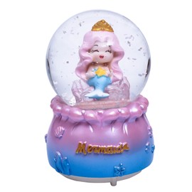 Dalekana Snow Globe with Light for Birthday, 80mm Crystal Musical Glitter Glass Water Ball Decoration, Smile Mermaid Snowglobe, 3.5" x 3.5" x 5"