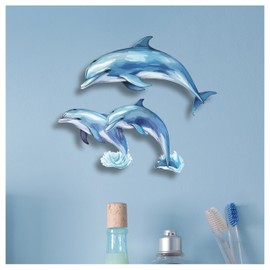 x3 Jumping Dolphin Stickers for Wall Decor, Covering Marks, Mugs & Cups, Car Bumpers, Shower & Tile, Toilets, Laptop & More Sea Animal Vinyl Decals, Hardwearing Waterproof (Dolphins)