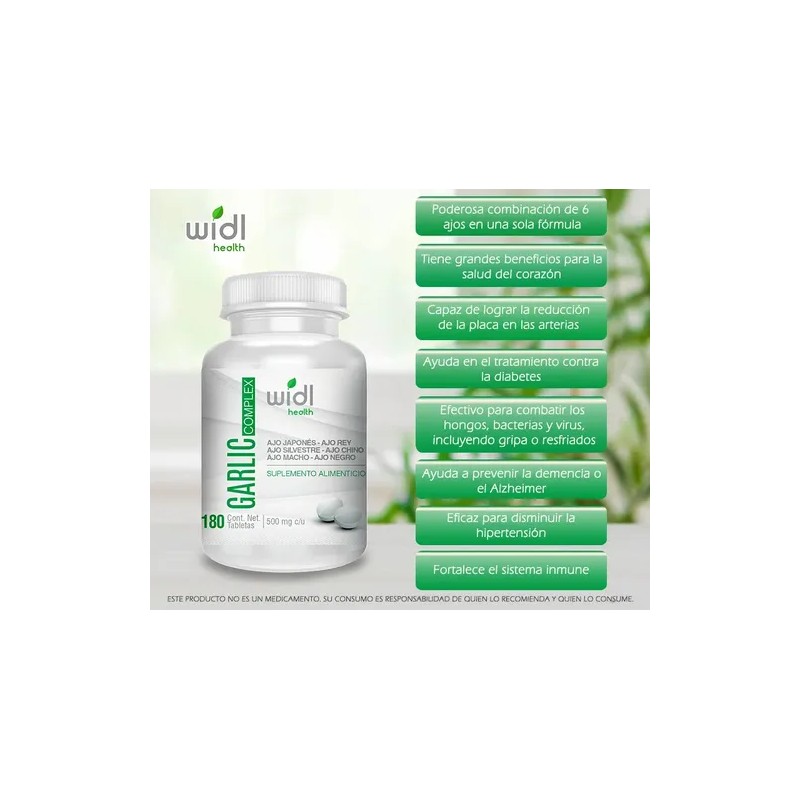 Suplemento Ajo Sin Sabor Widl Health Garlic Complex 180 Tabletas