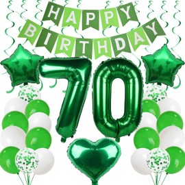 70 Balloons - Green 70th Birthday Decoration for Men & Women