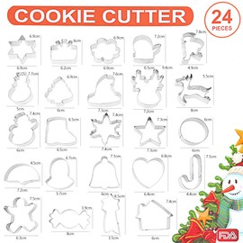 FANXIYA Set of 24 Christmas Cookie Cutters Stainless Steel Cookie Cutter Set for DIY Cookie, Fondant, Cakes, Party Decoration