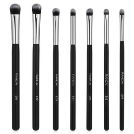 7 Pcs Eye Makeup Brush Set, Portable Eyeshadow Brush with Soft Hairs and Wood Handle Black Professional Blending Eyeshadow Makeup Brushes for shadow lip Angled Eyeliner Eyebrows