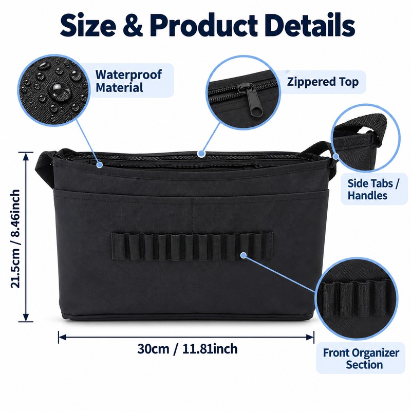 Golf Push Cart Accessory Bag for On-Course Storage – Waterproof
