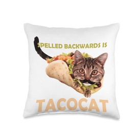 Funny and Cute Taco Cat Spelled Backward Is Tacocat Throw Pillow