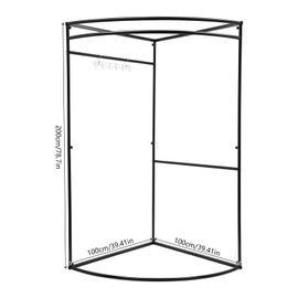 Freestanding Changing Room with Garment Hook, Dressing Room Clothing Store Fitting Room with Shading Curtain for Privacy Room Divider (Black+Black)