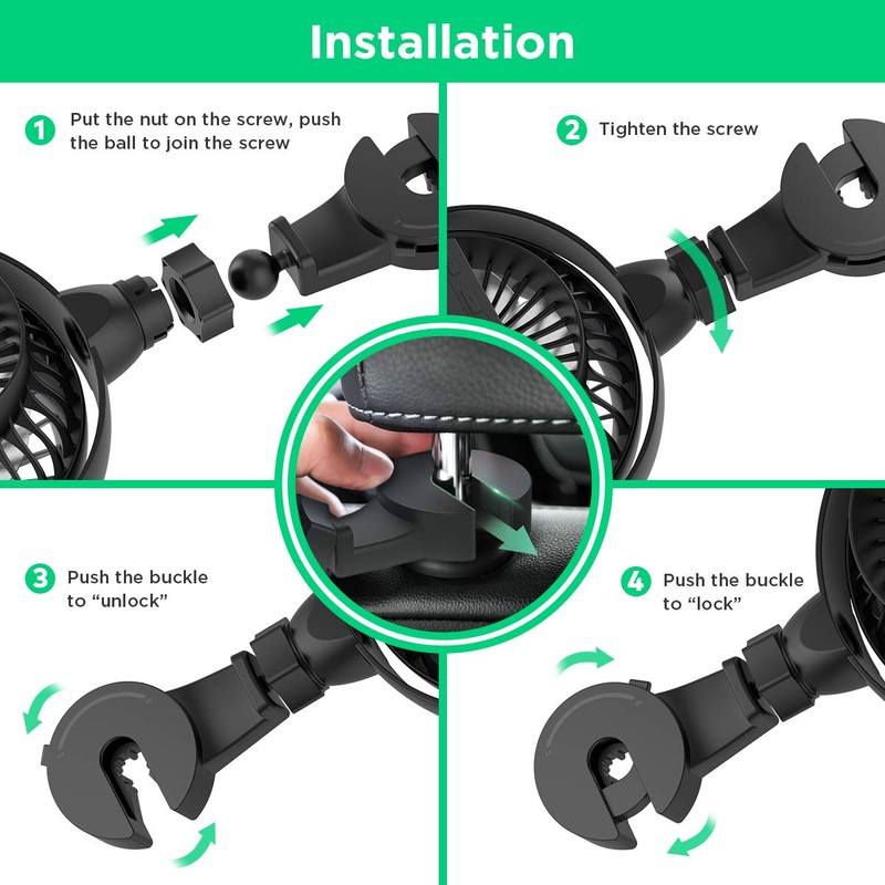 LEMOISTAR Car Fan, USB Powered Car Circulator with Multi-Directional Hook,