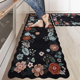 Homcomoda Kitchen Mats for Floor 3PC, Floral Washable Kitchen Rugs Non Slip Cushioned Comfort Standing Mat 20 "x32+20 "x47+20 "x59