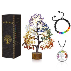 YATSKIA Chakra Tree - Money Tree - Crystal Decor - Gemstone Tree - Crystal Tree of Life - Spiritual Decor - 7 Chakra Crystals - Crystal Tree for Positive Energy - Meditation Gifts - Gift for Women