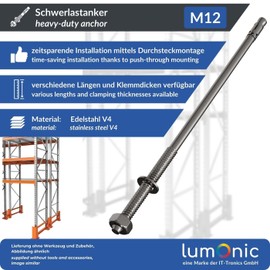 Lumonic Heavy Duty Anchor M12 x 200 Stainless Steel A4 I For Use As A Wedge Anchor, Metal Dowel, Bolt Anchor, Flash Dowel I For Various Types Of Through Stec