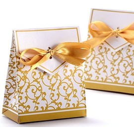 100pcs Wedding Favour Candy Boxes Gift Boxes,Golden Pattern Square,Silver Pattern Square (Gold)