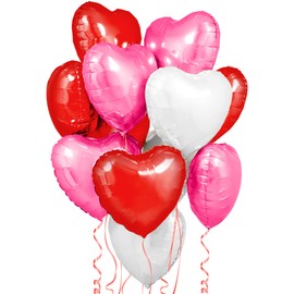 KatchOn, 12pcs Heart Shaped Foil Balloons Set - Red, Pink & White, I Love You, Romantic Decorations, Anniversary, Bachelorette Party, Extra Large, Unisex, Reusable