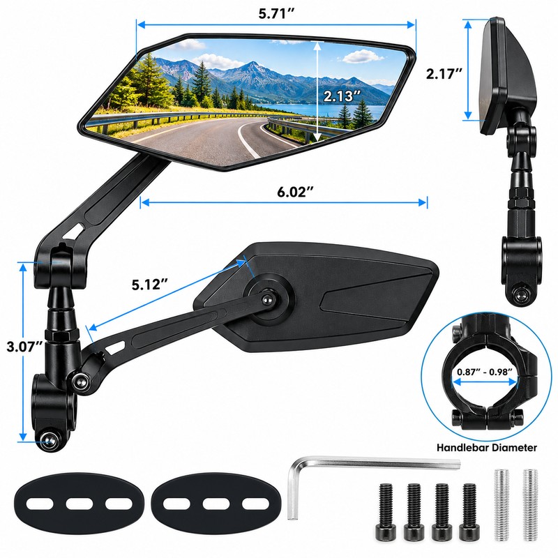Adjustable Bicycle Rearview Mirror for Handlebar Mounting – Wide-Angle Rear