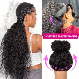 Gurxen 360 Lace Front Wigs Human Hair Pre Plucked HD Full Lace Frontal Human Hair Pre Plucked Deep Wave Transparent Lace Front Wig for Women With Baby Hair (deep wig, 28inch)