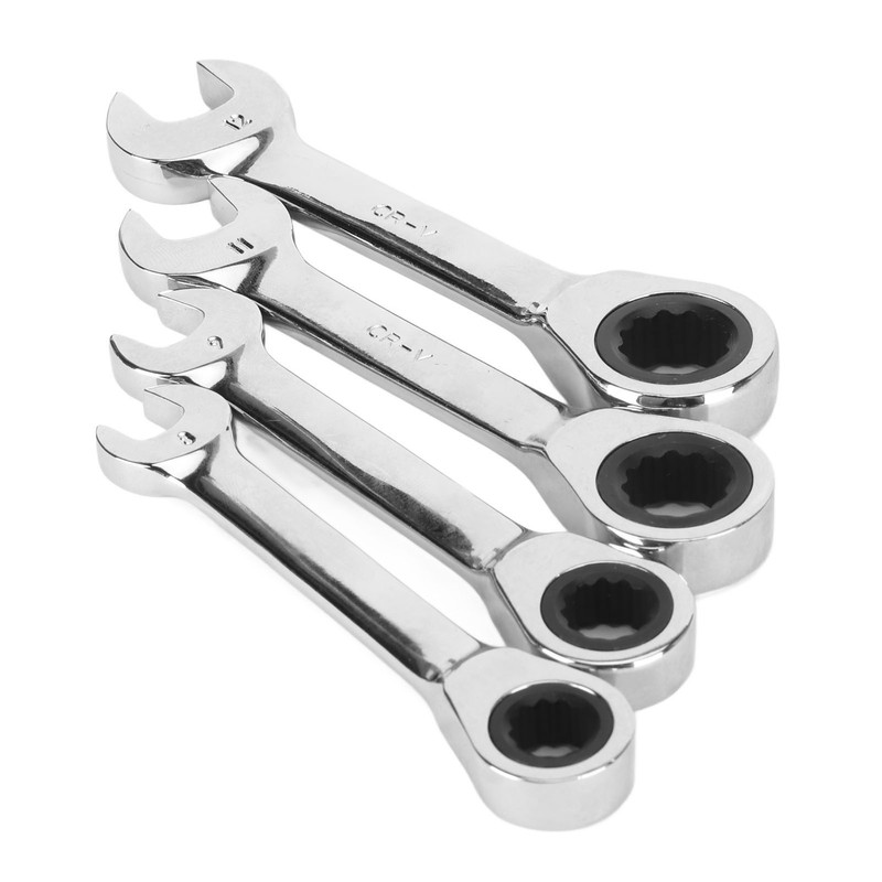 4pcs Short Ratcheting Wrench Set 72 Tooth 8mm 9mm 11mm