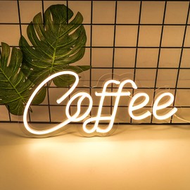 KANAYA Coffee Neon Sign, Coffee LED Light Warm White USB Battery Powered, Neon Coffee Sign for Coffee Bar Cafe Coffee Shop Station Wall Decor, 15×6.8 Inch