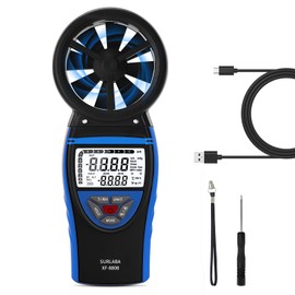 SURLABA Anemometer Handheld, Digital Wind Speed Meter with Temperature & Humidity Sensor, 0.3-30m/s CFM Meter, Backlight LCD, Rechargeable for HVAC Drone Flying Golf Sailing Shooting
