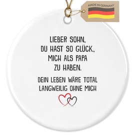 Sohn Papa Weihnachtsdeko Baum-Anhänger Christbaumschmuck Keramik RUND Abitur Bachelor mit Spruch